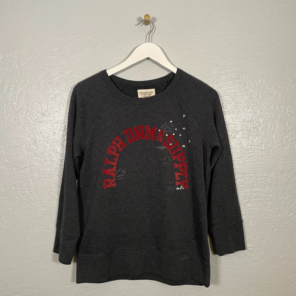 Denim & Supply Ralph Lauren Women L Gray Sweatshirt Velvet Embroidery Preppy